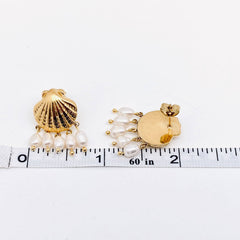 18K Gold Plated Stainless Steel Shell Pearl Earrings