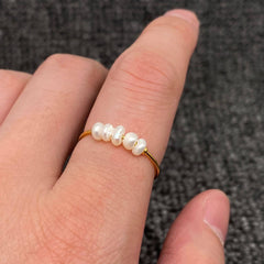 Pearl Beaded 18K Gold Plated Stainless Steel Fine Ring