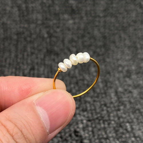 Pearl Beaded 18K Gold Plated Stainless Steel Fine Ring