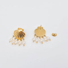 18K Gold Plated Stainless Steel Shell Pearl Earrings