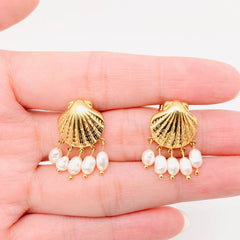 18K Gold Plated Stainless Steel Shell Pearl Earrings